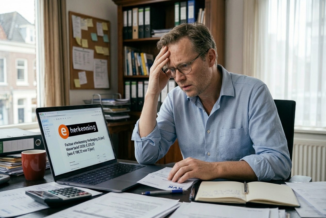 Ondernemer rekent met een rekenmachine na wat eHerkenning hem kost